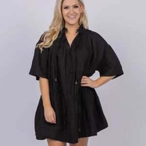 Brochu Walker Black St. Tropez Waist Chest Tie Eyelet Collar Oversized Dress M